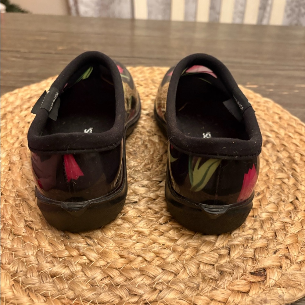 Sloggers Women's Black Mules with Pink Floral Design size 6 - Picture 4 of 8